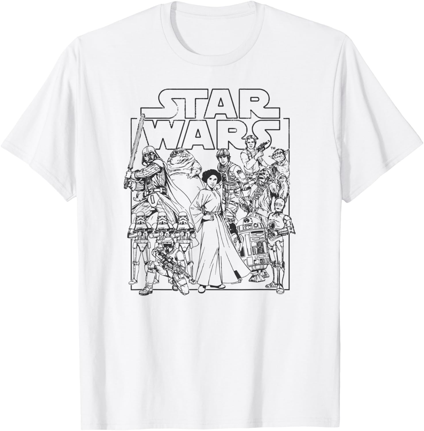 Amazon Essentials Star Wars Kids' Retro Movie Poster Group Pose , White, Small T-Shirt - T-Shirt | White