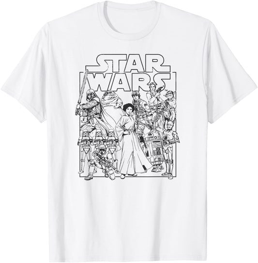 Amazon Essentials Star Wars Kids' Retro Movie Poster Group Pose , White, Small T-Shirt - T-Shirt | White