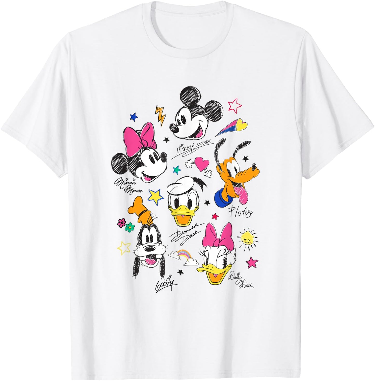 Disney Mickey and Friends Retro Doodle Best Friend Faces T-Shirt - T-Shirt | White