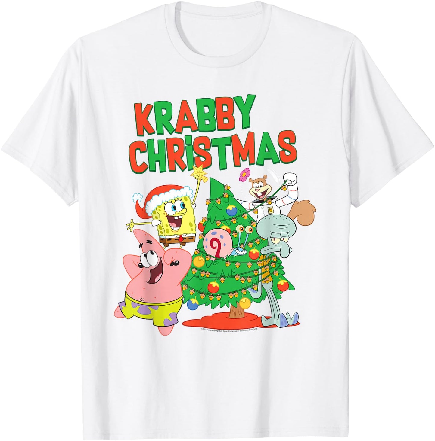SpongeBob SquarePants Merry Christmas Tree Decorating T-Shirt - T-Shirt | White