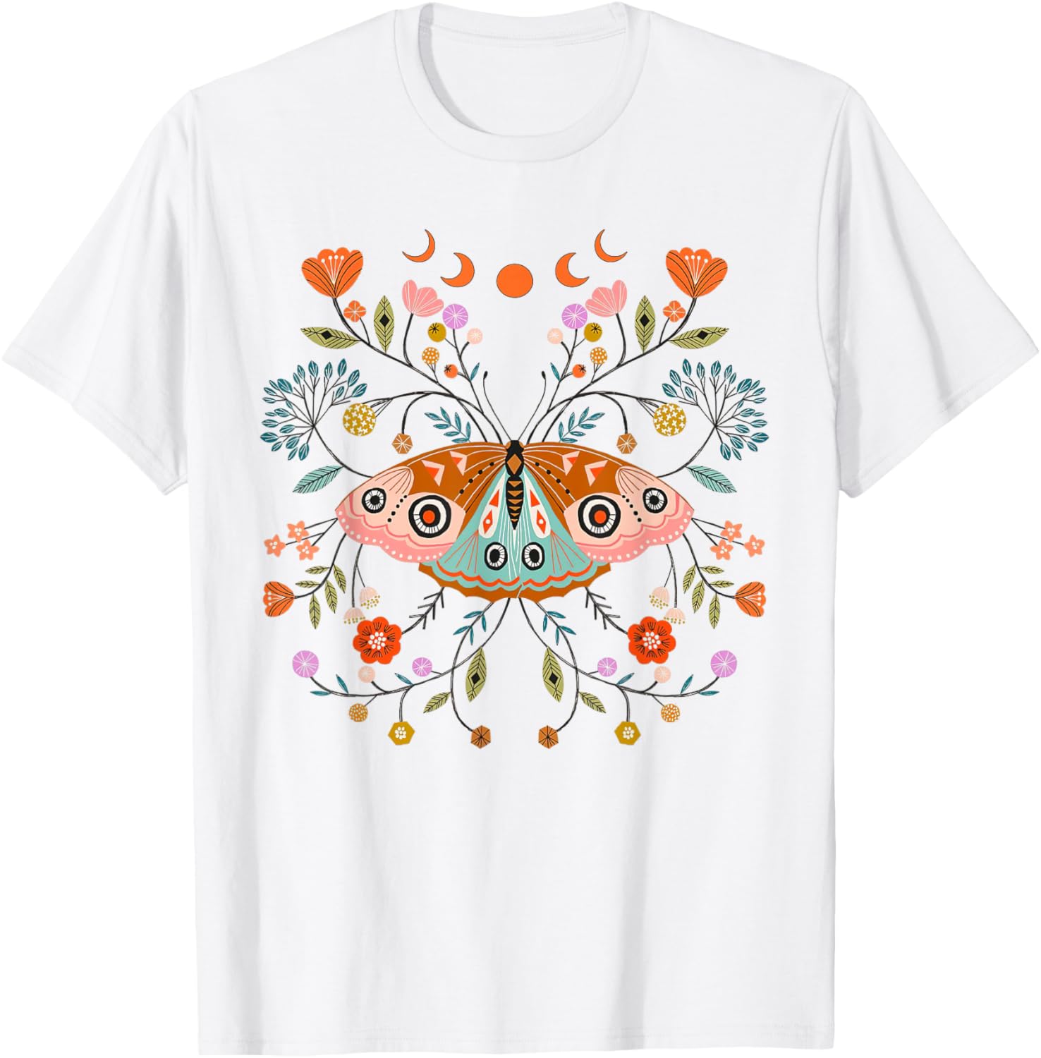 Mystical Butterfly Scandinavian Folk Art Botanical T-Shirt - T-Shirt | White