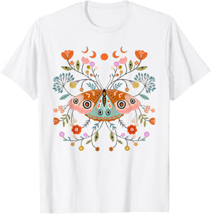 Mystical Butterfly Scandinavian Folk Art Botanical T-Shirt - T-Shirt | White