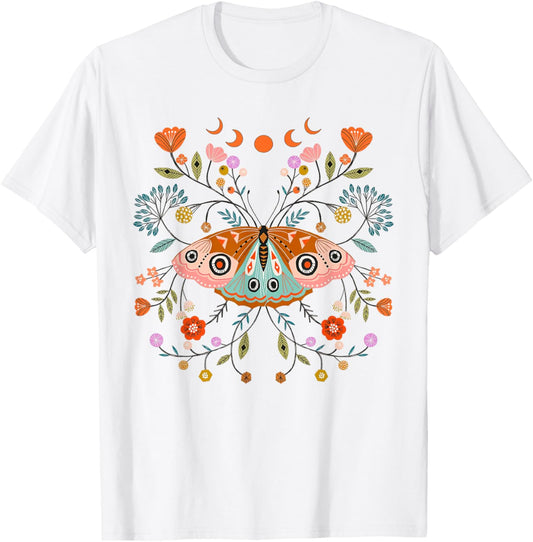 Mystical Butterfly Scandinavian Folk Art Botanical T-Shirt - T-Shirt | White