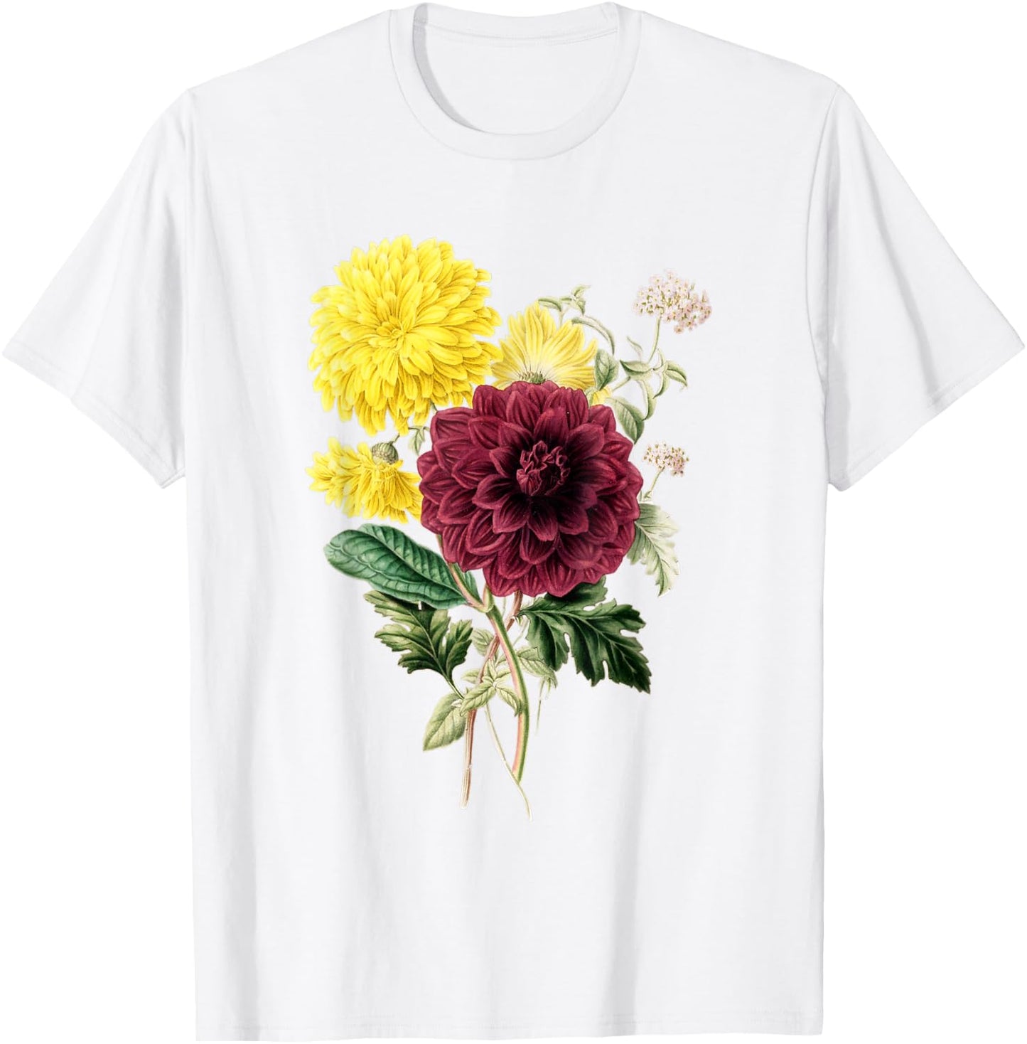 Dahlia Botanical Plant Bee Flower Annual Garden T-Shirt - T-Shirt | White