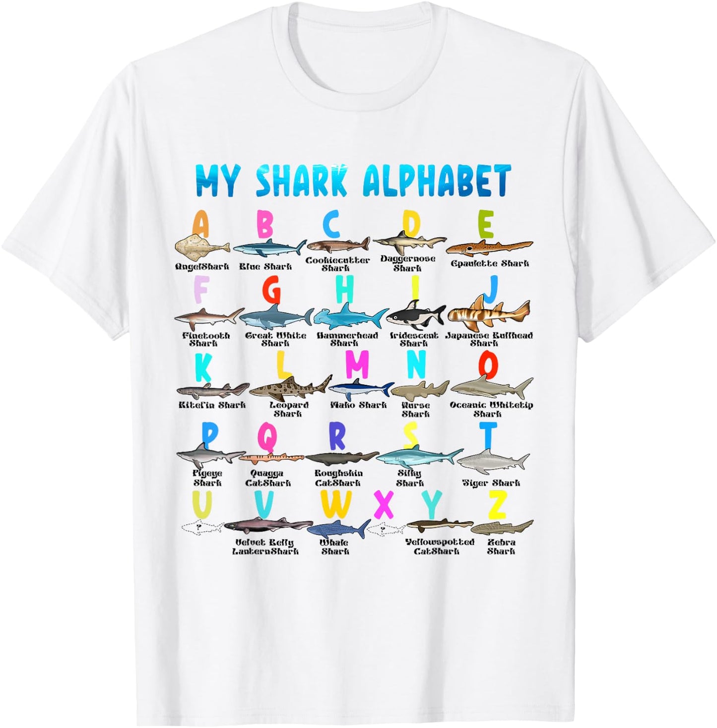 Types Of Shark Alphabet ABC Kids Back To School Bigfoot T-Shirt - T-Shirt | White