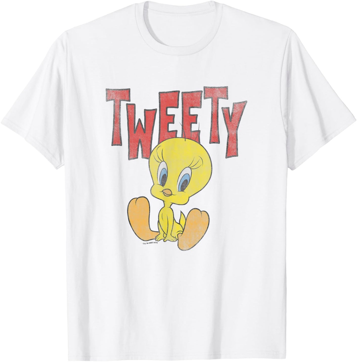 Looney Tunes Sitting Tweety Cute Portrait Distressed T-Shirt - T-Shirt | White
