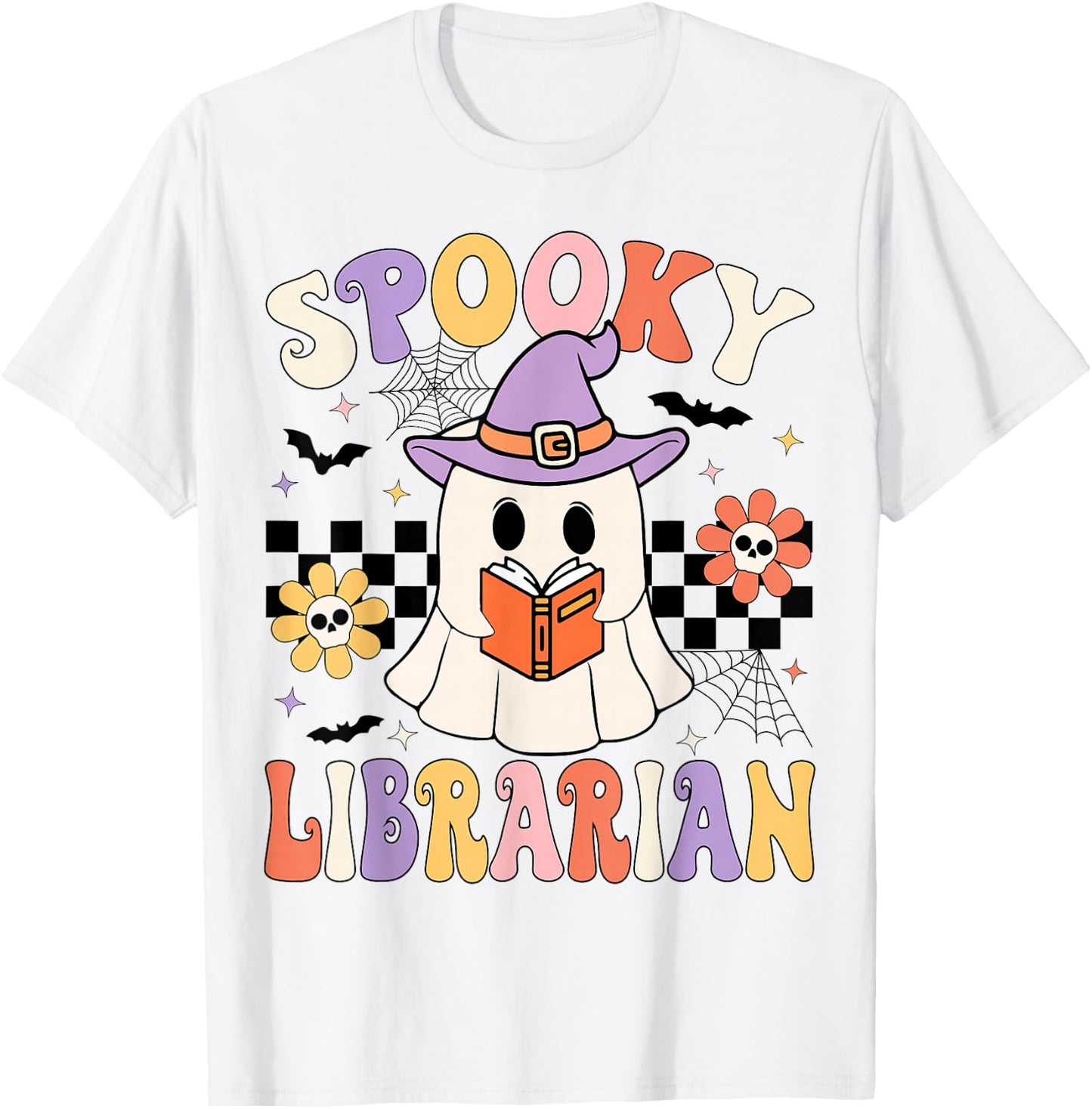 Groovy Spooky Librarian Halloween Library ghost Librarian T-Shirt - T-Shirt | White