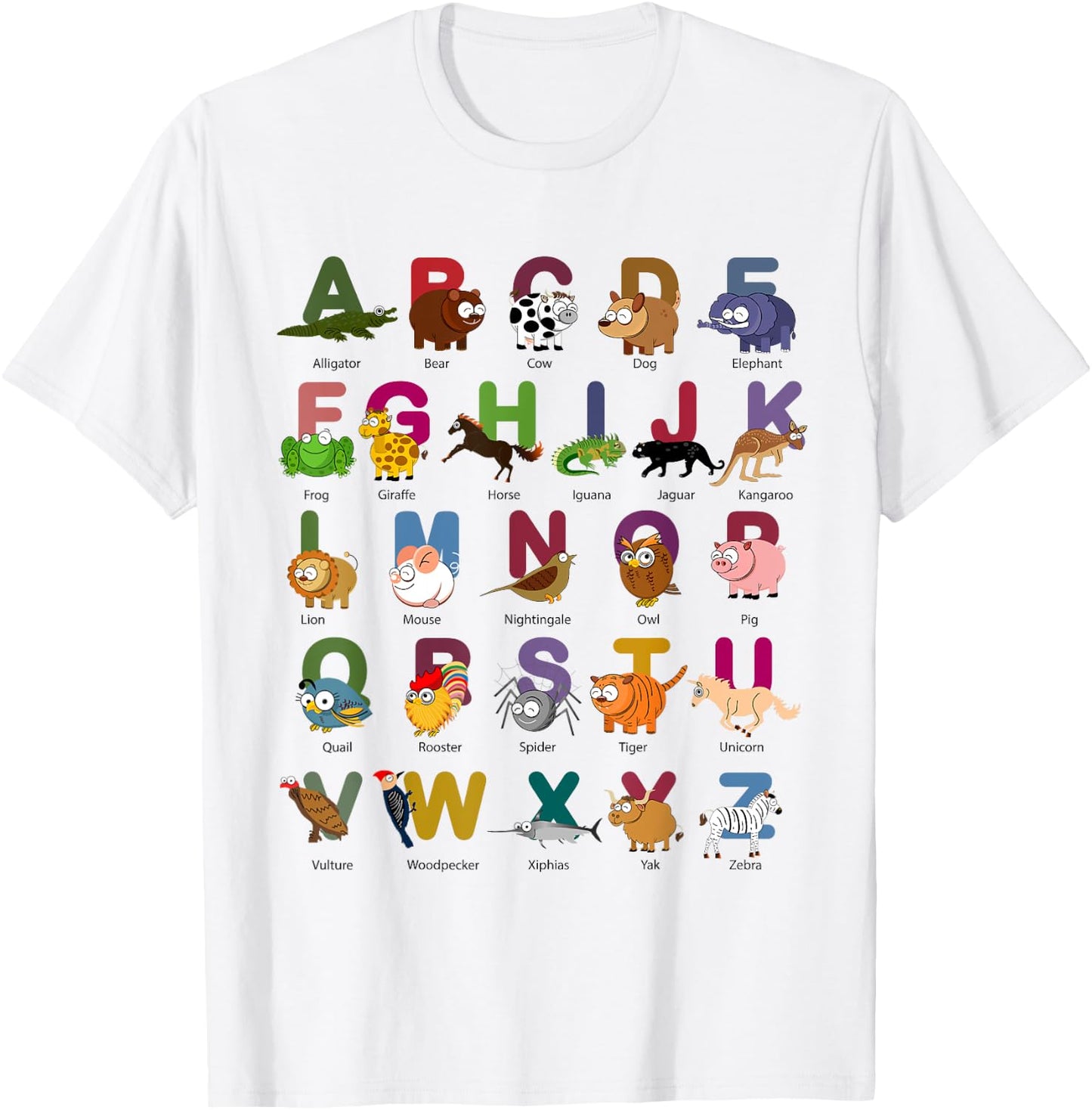 ABC Animals Identification A-Z Types Of Zoo Animals Alphabet T-Shirt - T-Shirt | White