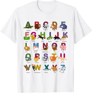 ABC Animals Identification A-Z Types Of Zoo Animals Alphabet T-Shirt - T-Shirt | White