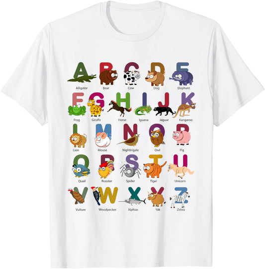 ABC Animals Identification A-Z Types Of Zoo Animals Alphabet T-Shirt - T-Shirt | White