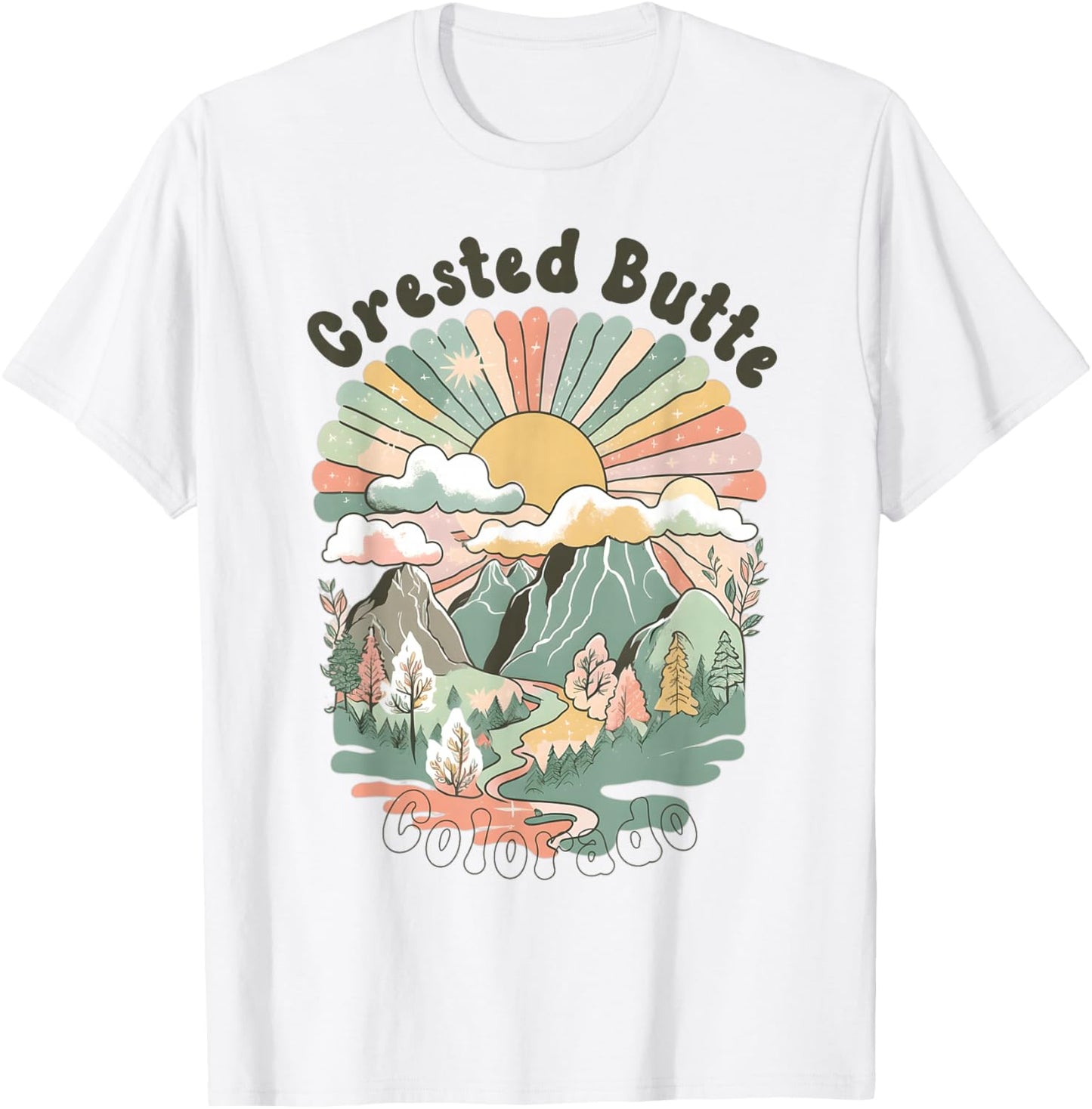 Vintage Crested Butte Mountains Colorado Sunset Groovy T-Shirt - T-Shirt | White
