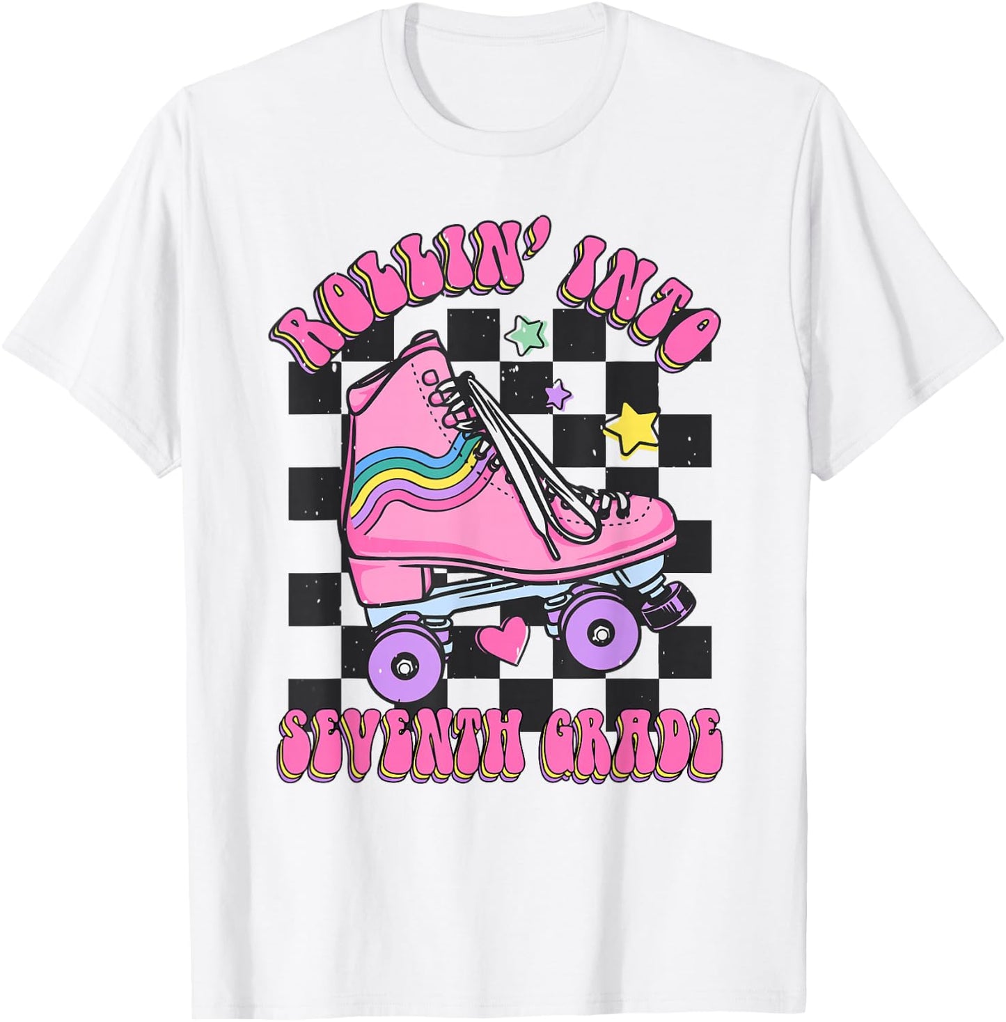 Kids Back To School Skating Rollin Into Seventh 7th Grade T-Shirt - T-Shirt | White