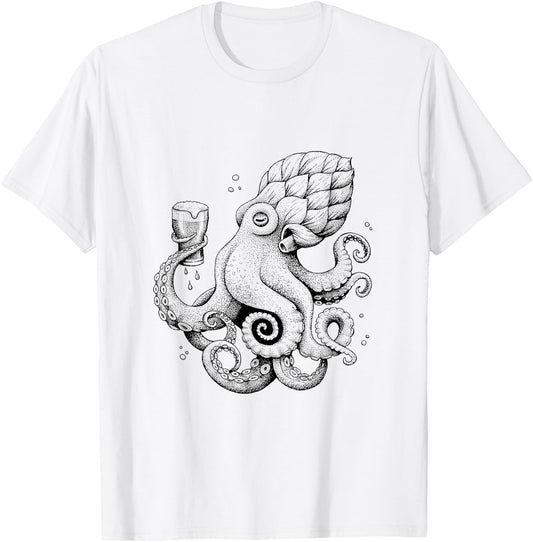 Hoptopus - The Beer Drinking Octopus Classic T-Shirt - T-Shirt | White