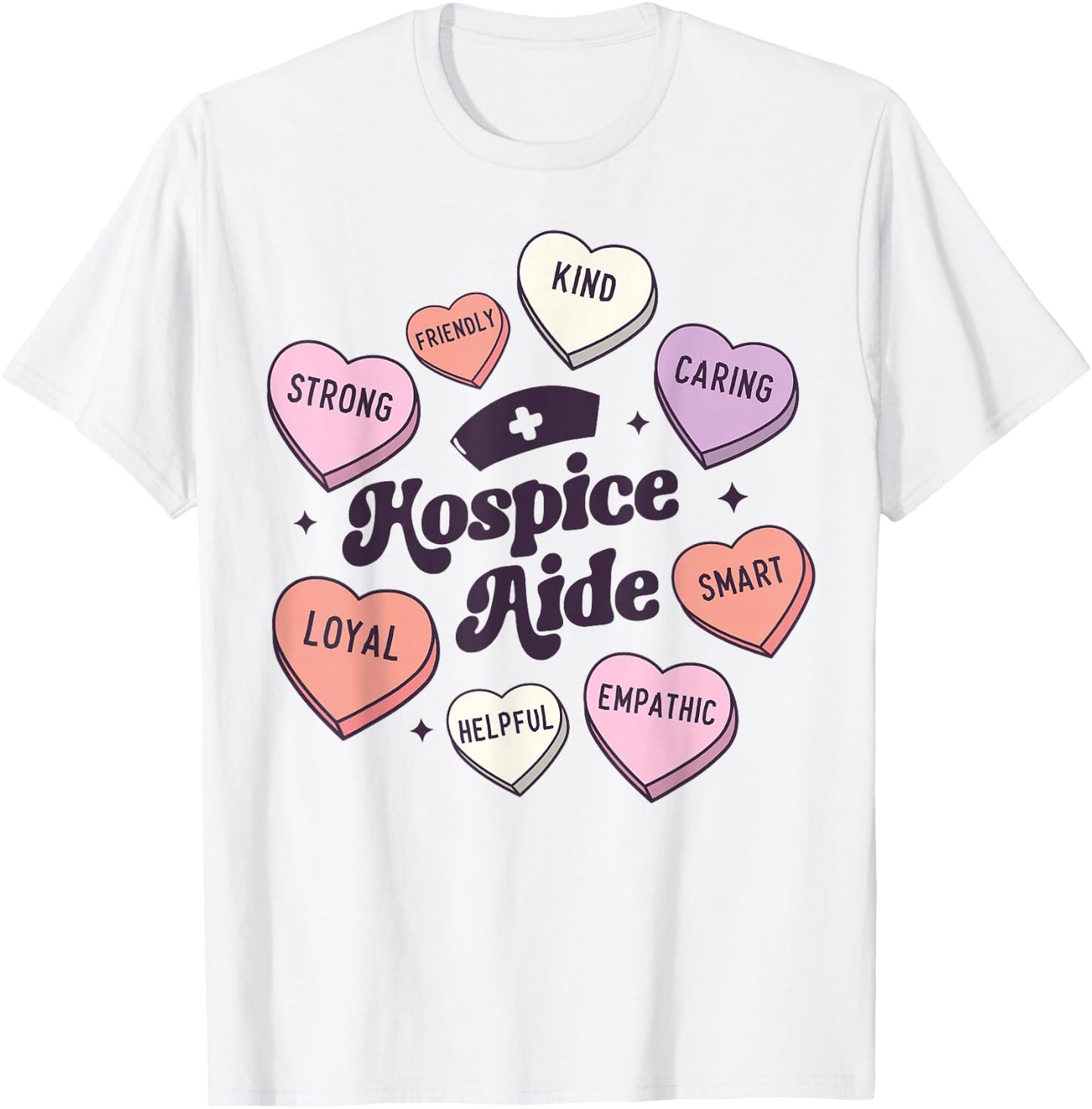 Hospice Aide Nursing Groovy Medical Valentines Day Hearts T-Shirt - T-Shirt | White