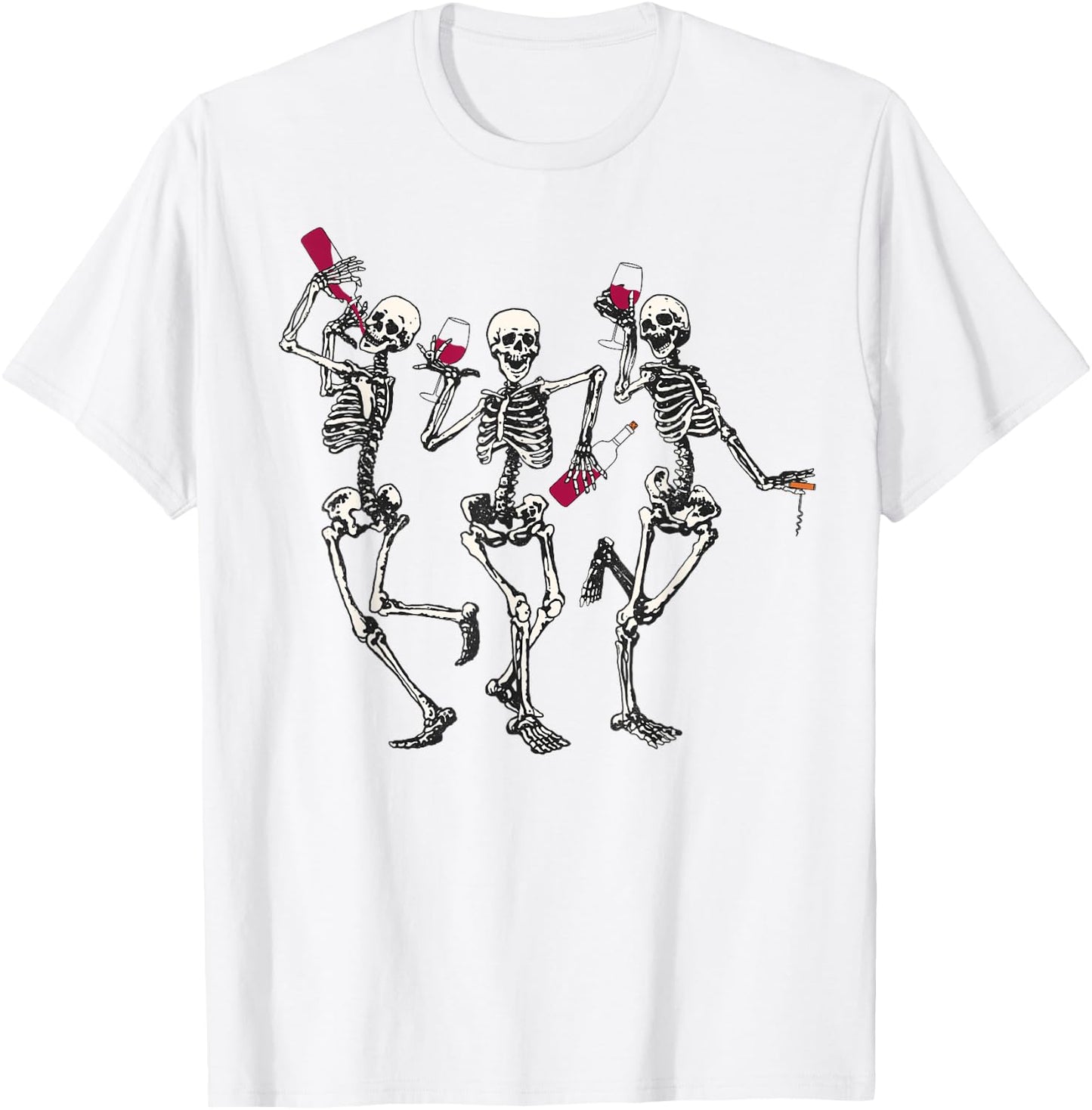 Dancing Skeletons funny Halloween easy costume drinking wine T-Shirt - T-Shirt | White