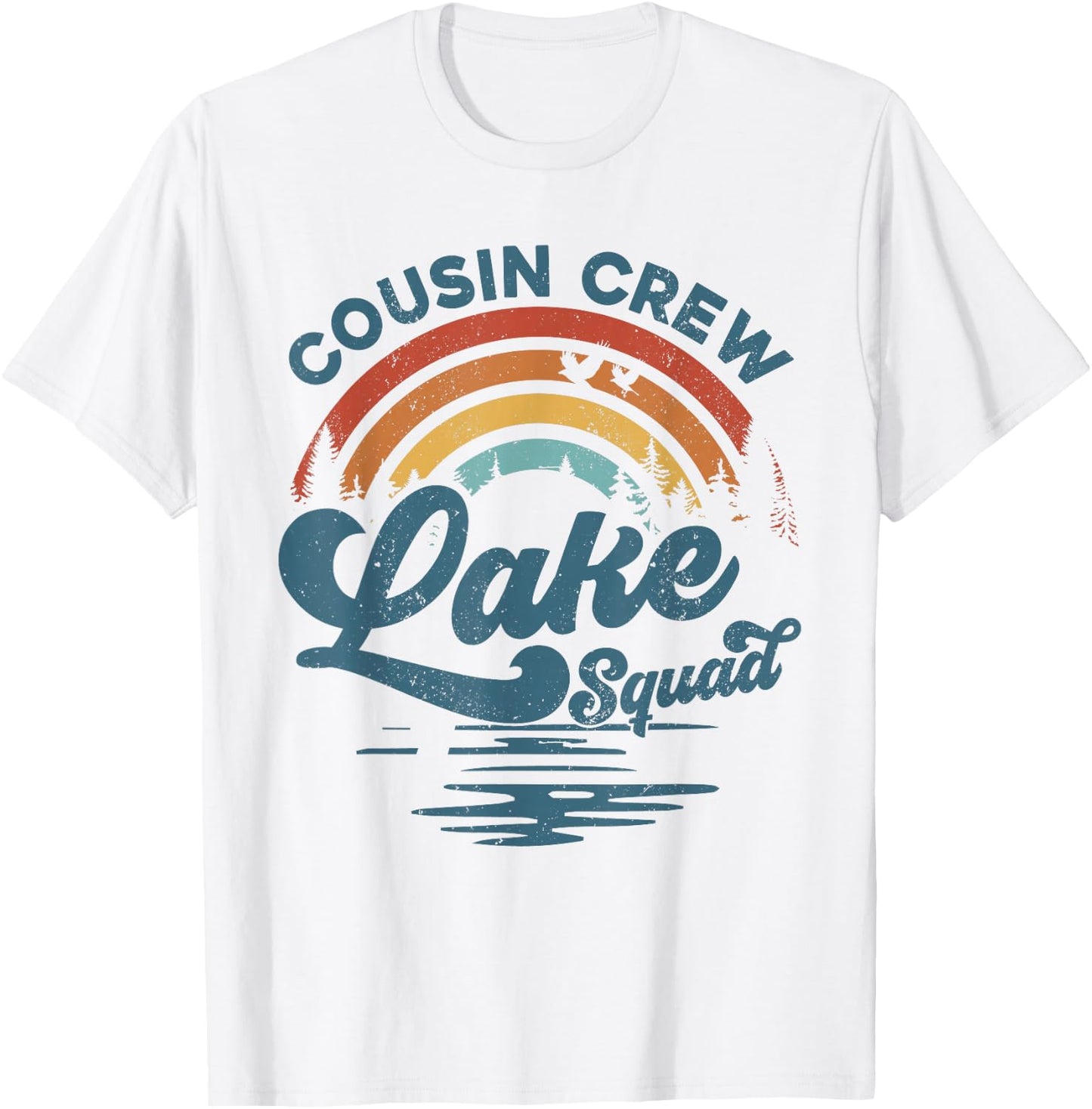 Cousin Crew Lake Squad Groovy Rainbow Vacation Lake Trip T-Shirt - T-Shirt | White