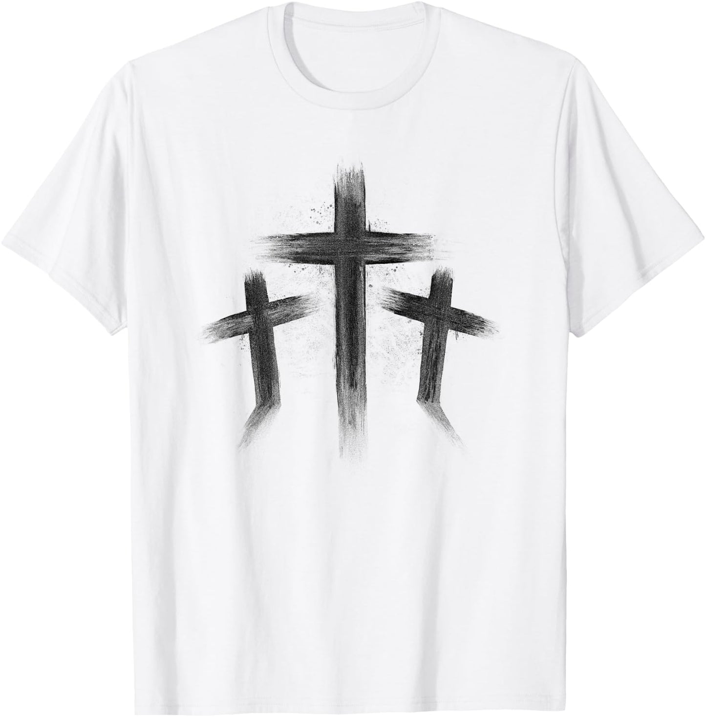 Three Crosses Distressed Style Jesus Christian Calvary T-Shirt - T-Shirt | White