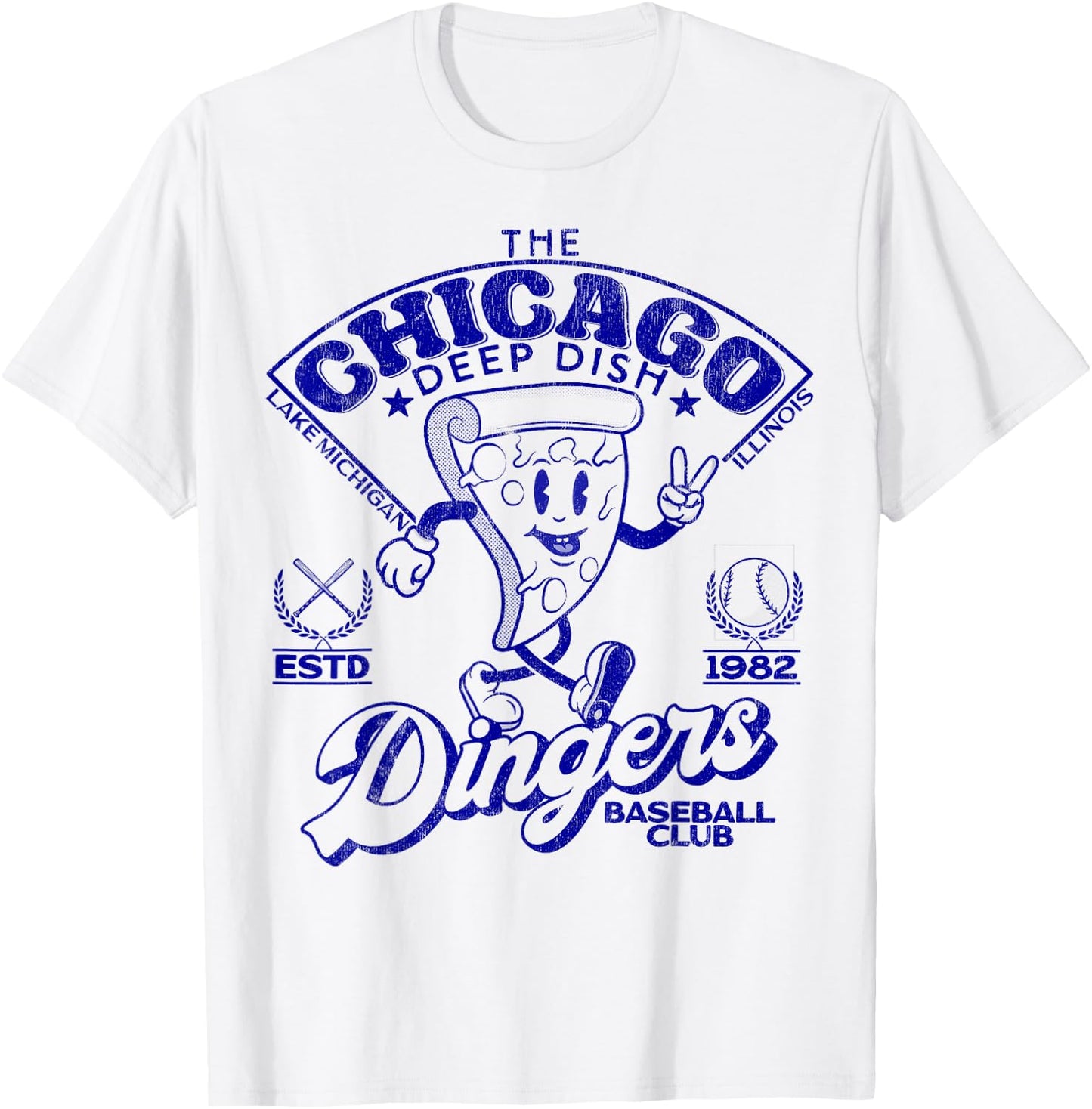 Chicago Deep Dish Dingers Minor League Retro Baseball Team T-Shirt - T-Shirt | White