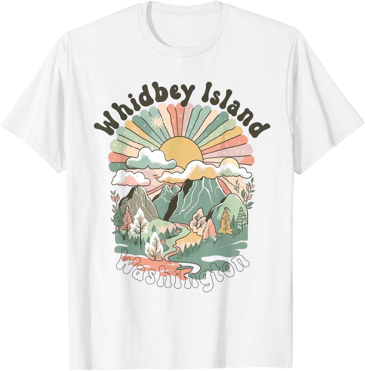 Vintage Whidbey Island Washington Mountains Hiking Sunset T-Shirt - T-Shirt | White