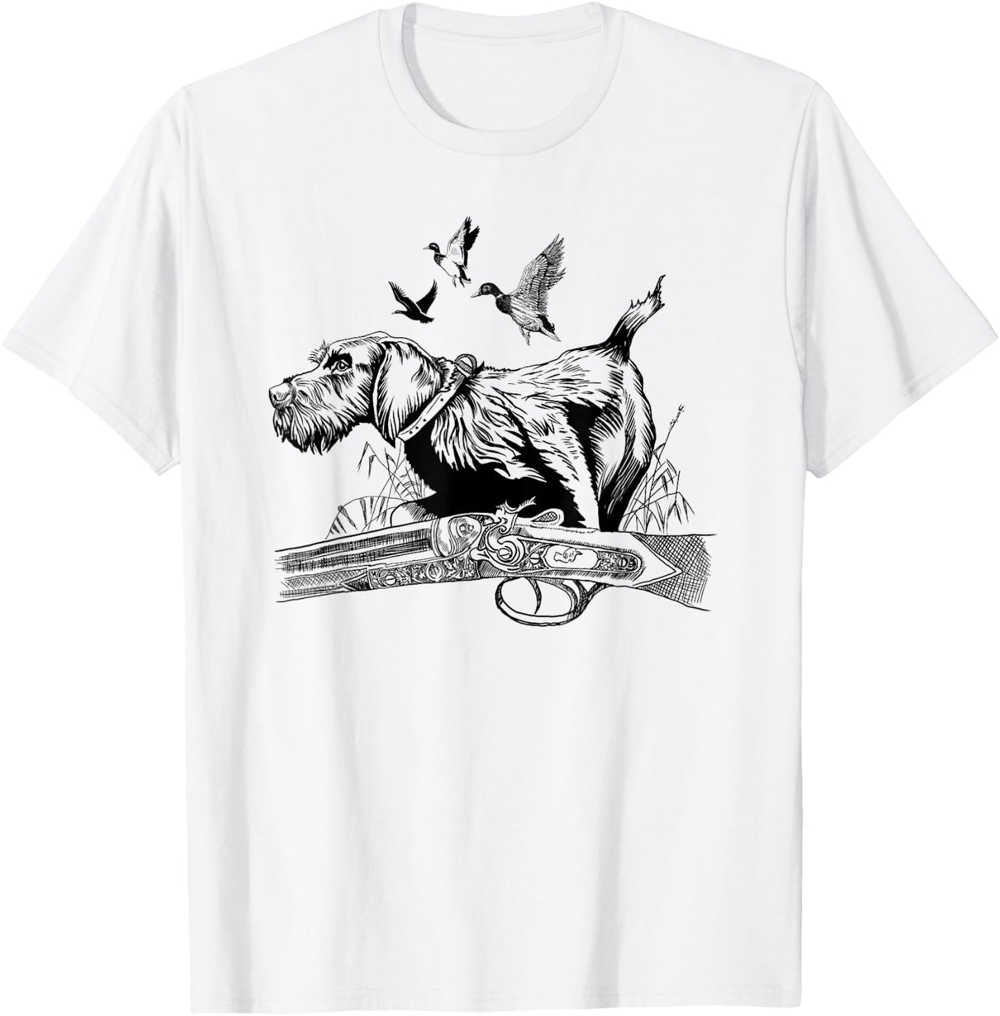 German Wirehaired Hunting Dog Hunter Dog Head Beard Retro T-Shirt - T-Shirt | White