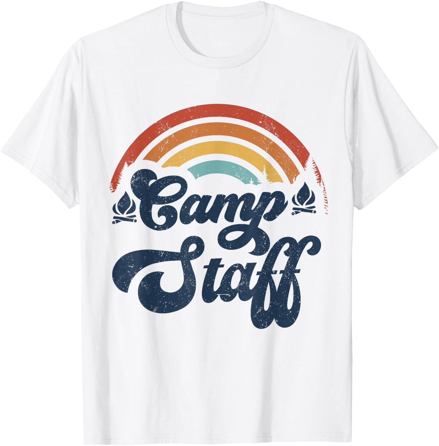 Summer Camp Counselor Staff Groovy Rainbow Camp Counselor T-Shirt - T-Shirt | White
