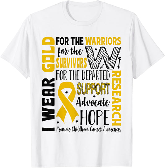 Gold for a Child Fight Warriors Childhood Cancer Awareness T-Shirt - T-Shirt | White