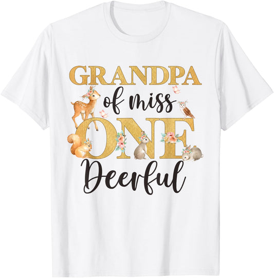 Grandpa of Miss One-deer-ful Girl 1st Birthday Cute Deer T-Shirt - T-Shirt | White
