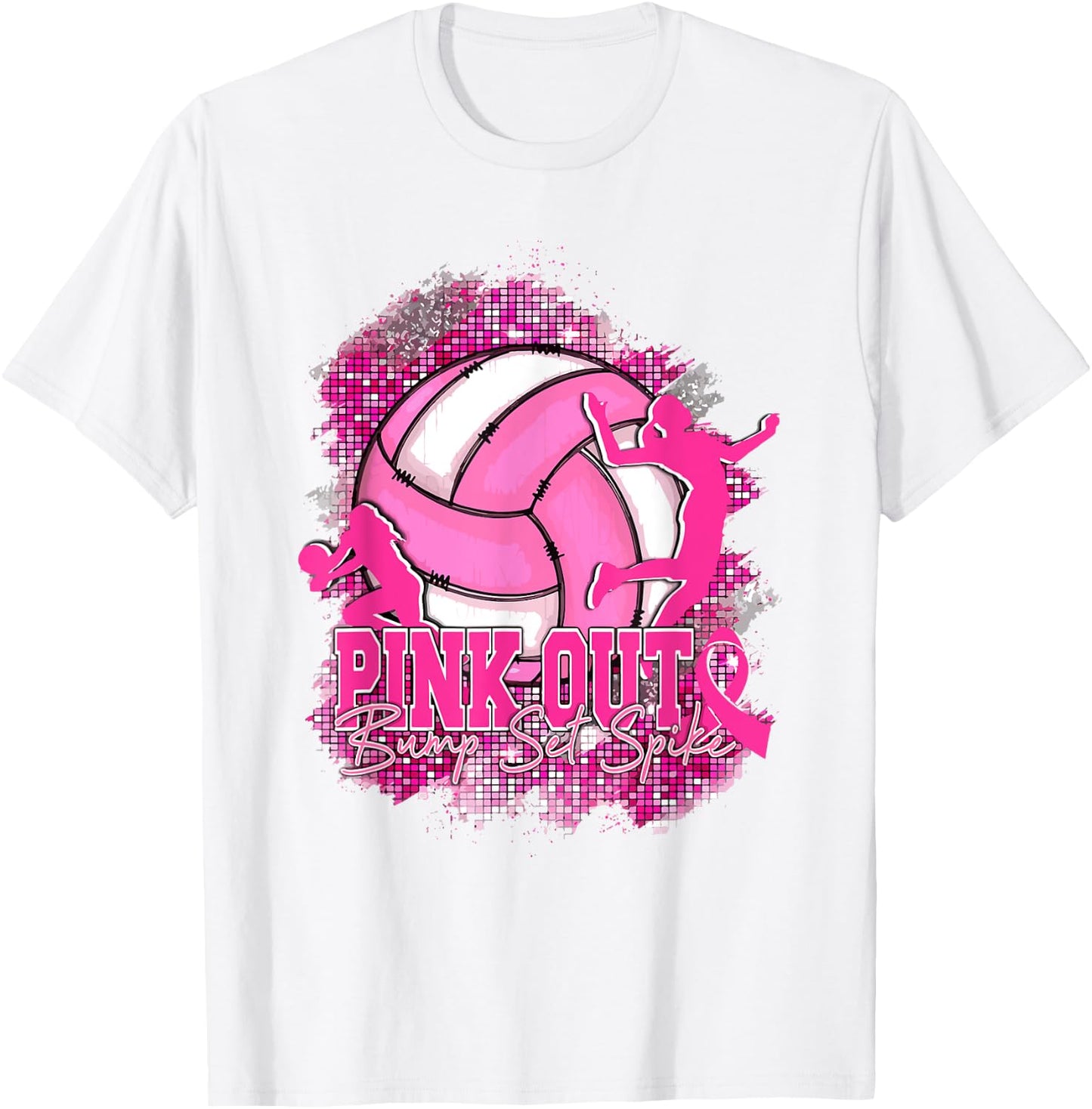Pink Out Bump Set Spike Volleyball Breast Cancer Awareness T-Shirt - T-Shirt | White
