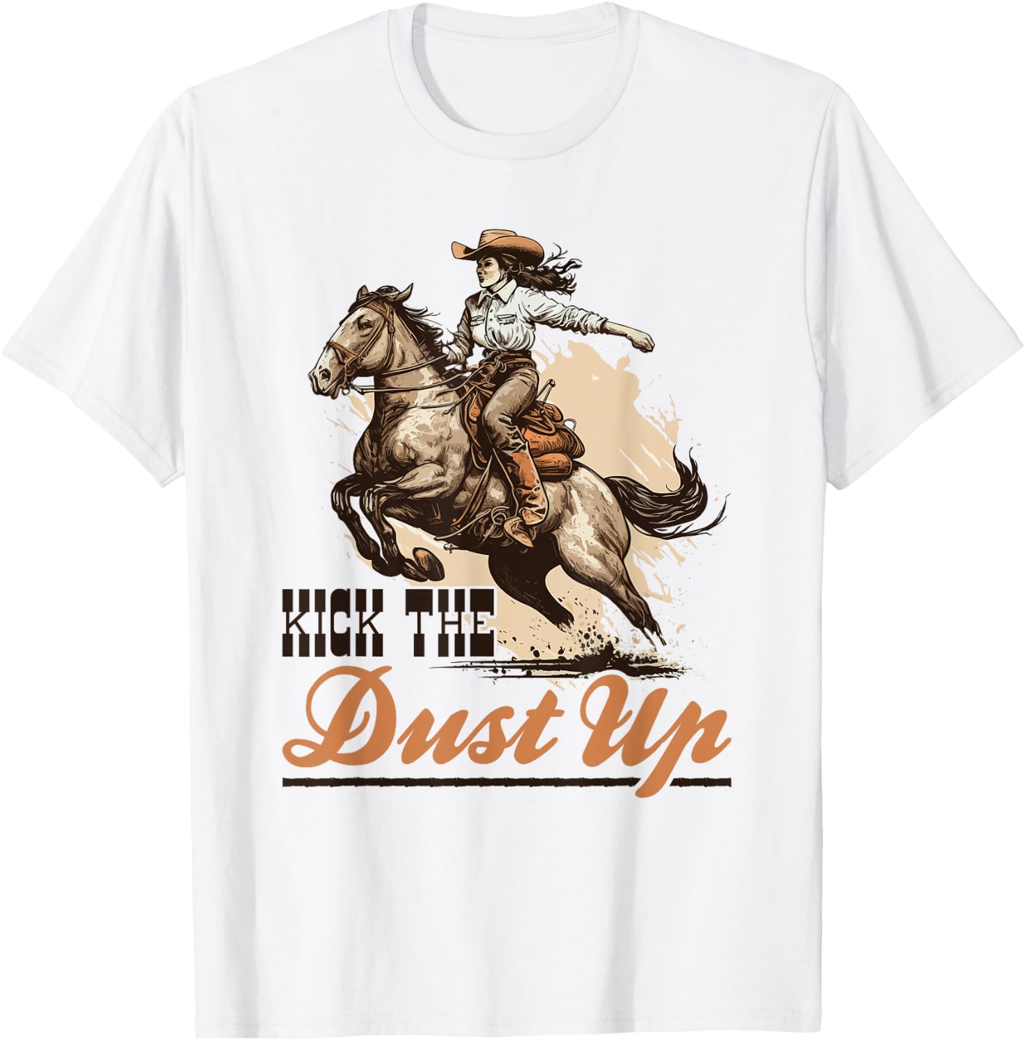 Country Kick The Dust Up, Bronc Horse Riding Cowgirl T-Shirt - T-Shirt | White