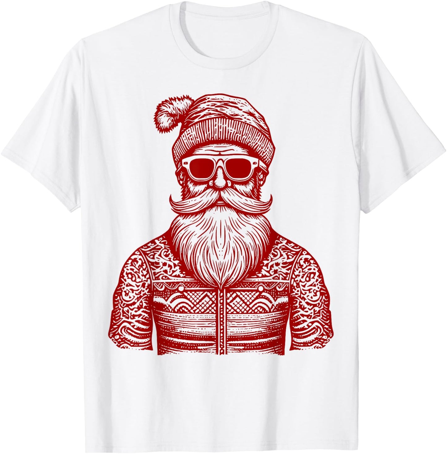 Cool Hip Santa Claus Christmas Hipster Dude Dad Ugly Sweater T-Shirt - T-Shirt | White