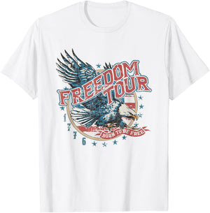 Freedom Tour Born To Be Free 4th Of July 1776 Eagle USA Flag Women Men T-Shirt - T-Shirt | White