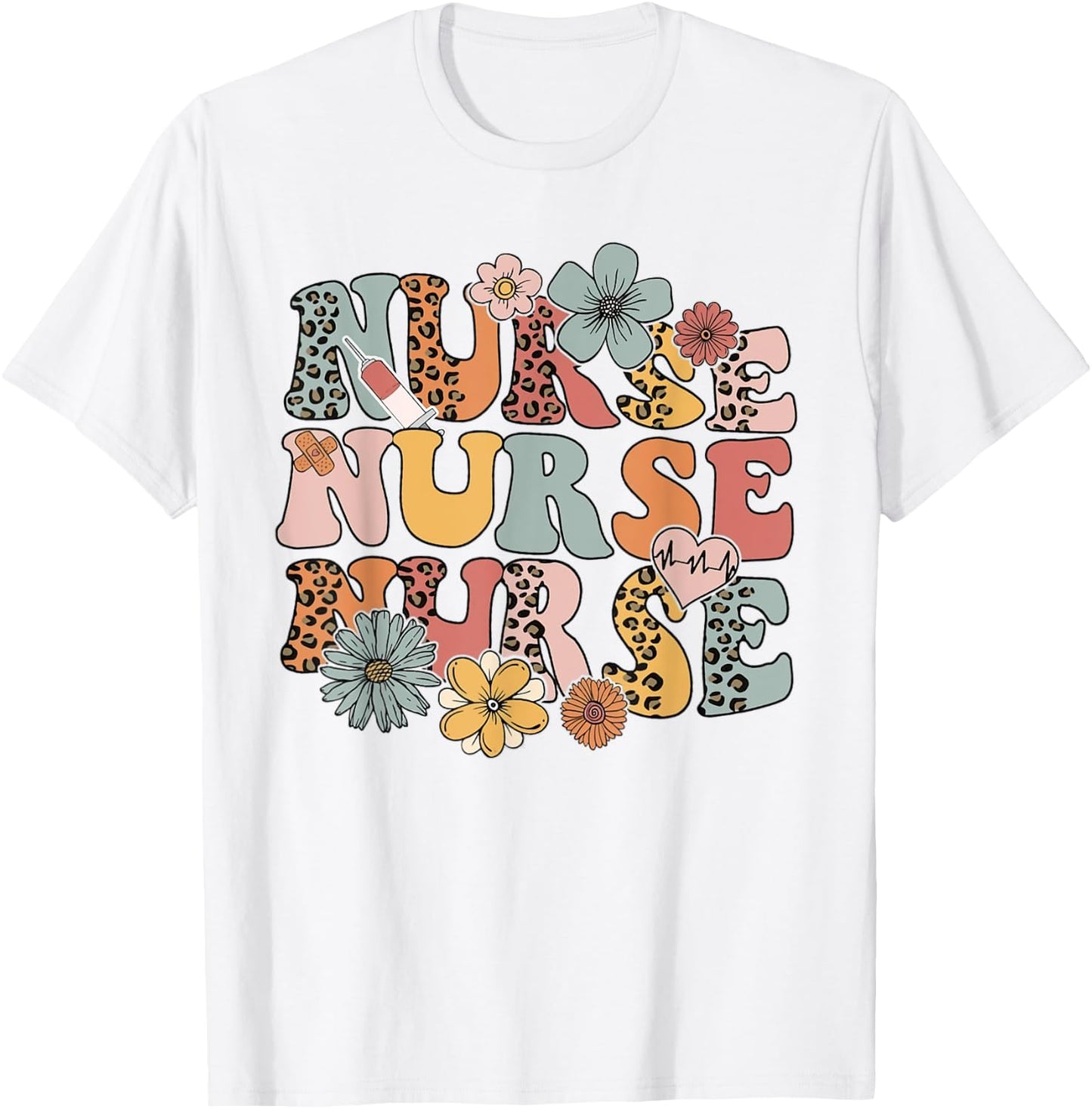 Leopard Wildflowers Nurse Appreciation Registered Nurse T-Shirt - T-Shirt | White