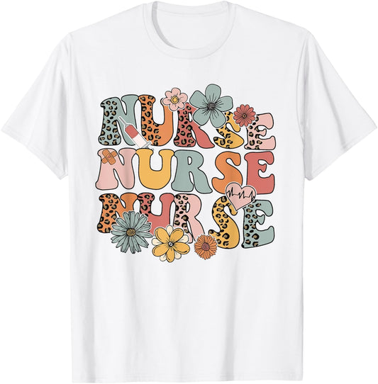 Leopard Wildflowers Nurse Appreciation Registered Nurse T-Shirt - T-Shirt | White