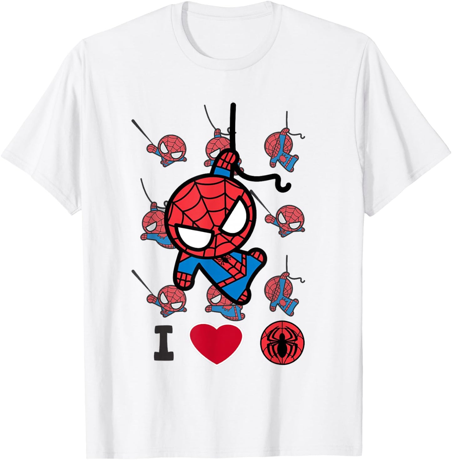 Marvel Kawaii Spider-Man I Heart Spidey Chibi Swinging T-Shirt - T-Shirt | White