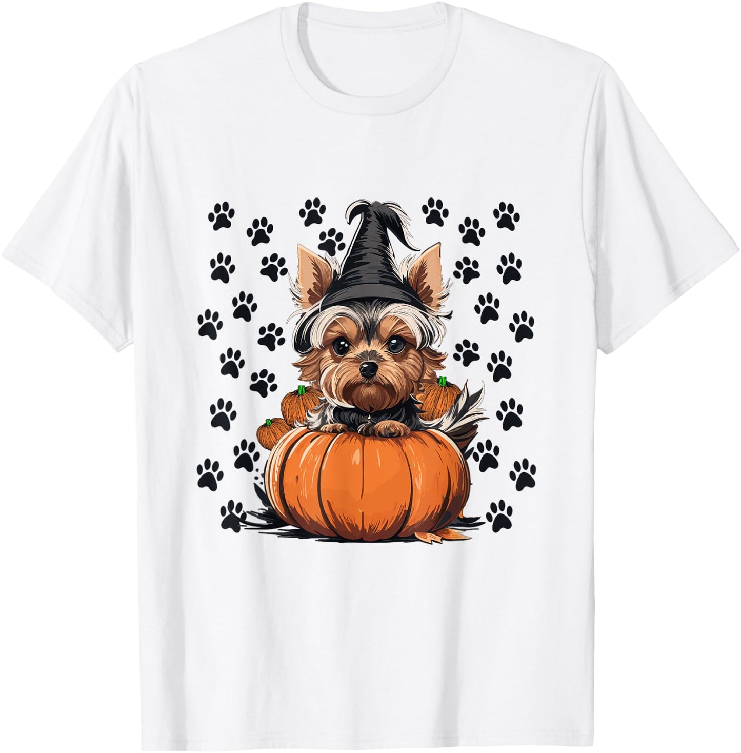 Yorkie Halloween Costume Pumpkin Men Women Kids Dog T-Shirt - T-Shirt | White
