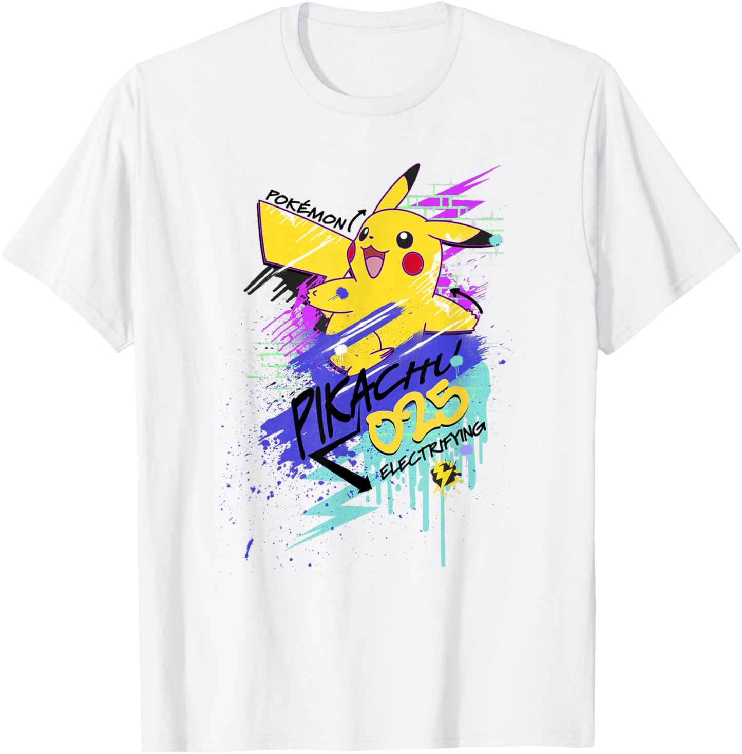 Pokémon Pikachu 025 Electrifying Street Art Graffiti Logo T-Shirt - T-Shirt | White