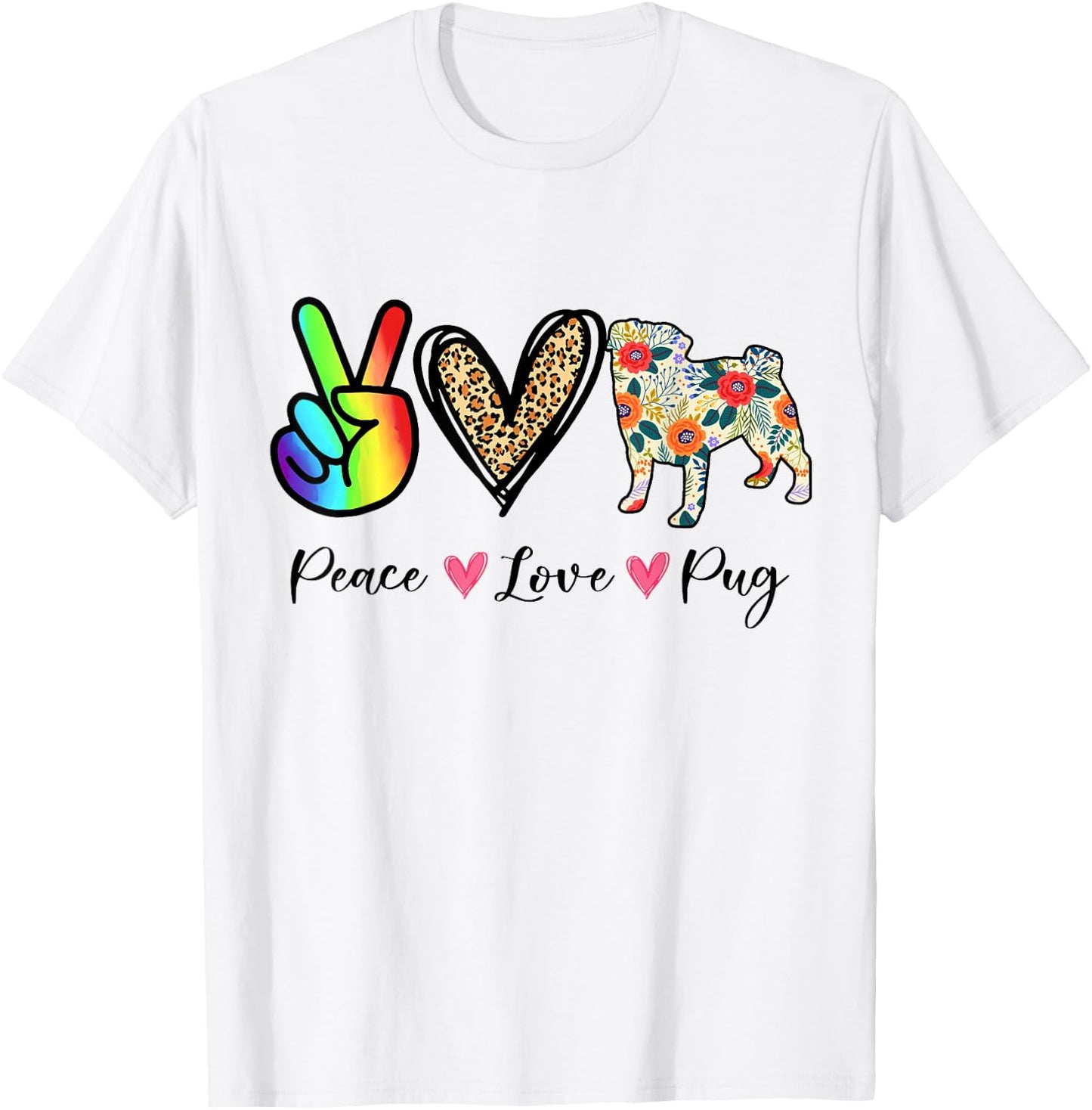 Peace, Love, and Pugs: Get the Hippie Pug T-Shirt - T-Shirt | White