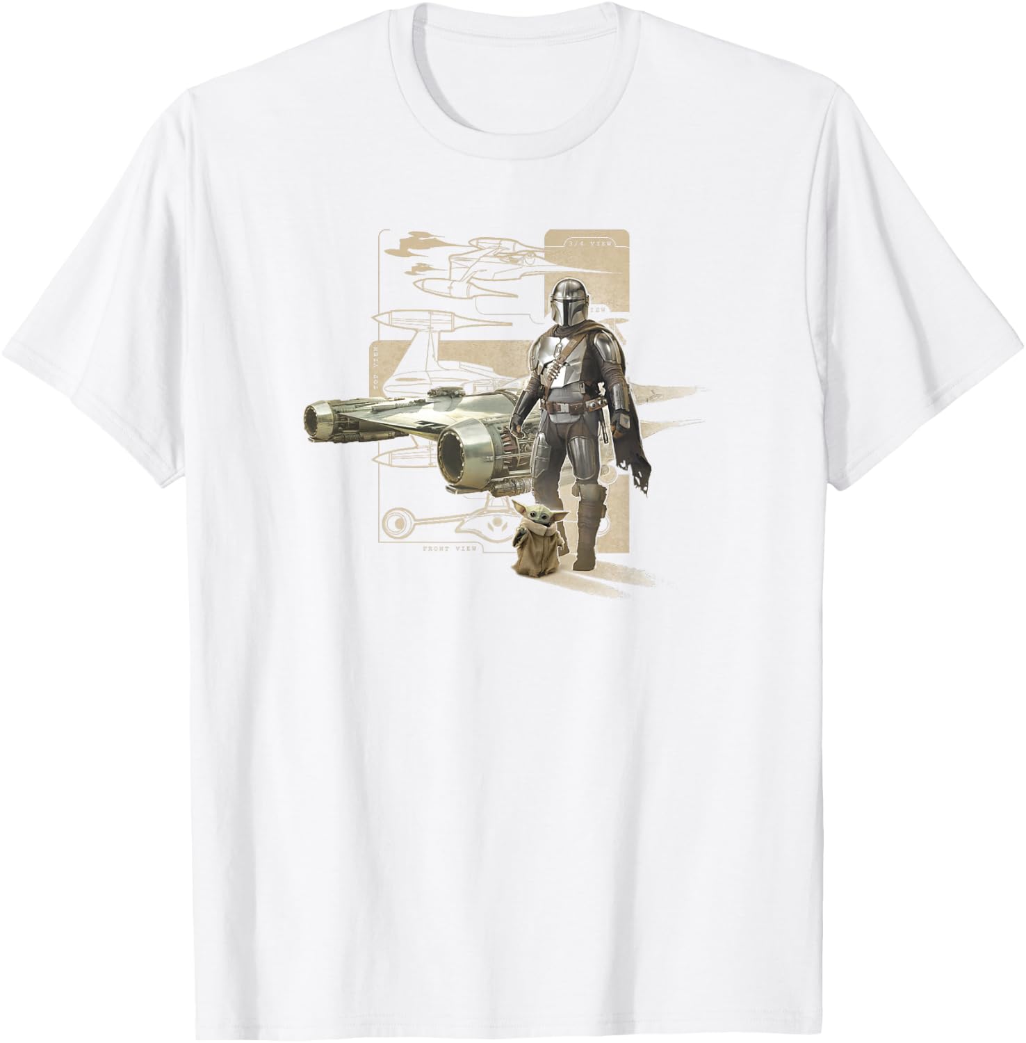 Star Wars: The Mandalorian & Child Starfighter Schematic T-Shirt - T-Shirt | White