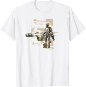 Star Wars: The Mandalorian & Child Starfighter Schematic T-Shirt - T-Shirt | White