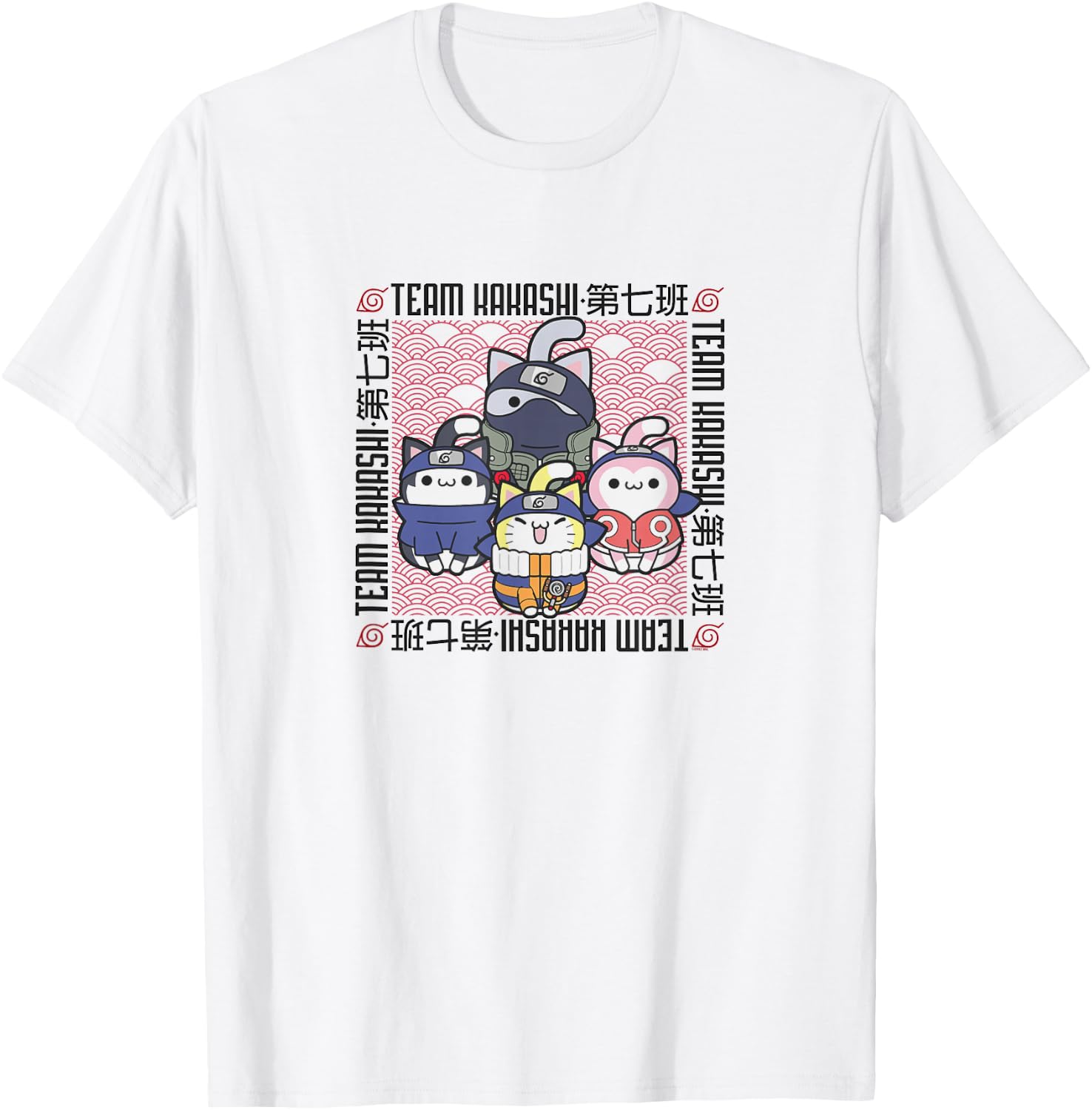 Nyaruto Team Kakashi Naruto Sasuke Sakura Group Shot T-Shirt - T-Shirt | White