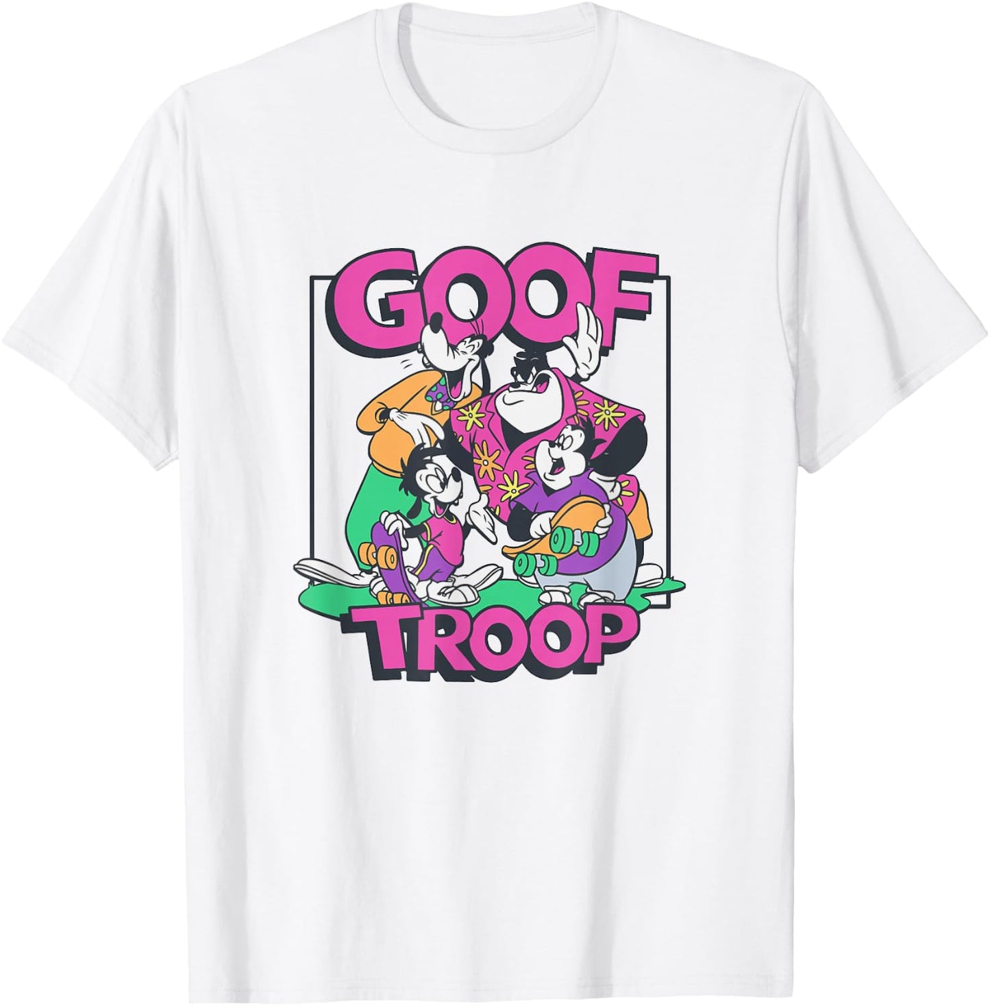 Disney A Goofy Movie Goof Troop Neon Group Shot Portrait T-Shirt - T-Shirt | White