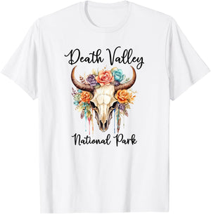 DEATH VALLEY NATIONAL PARK Skull with Colorful Flowers T-Shirt - T-Shirt | White