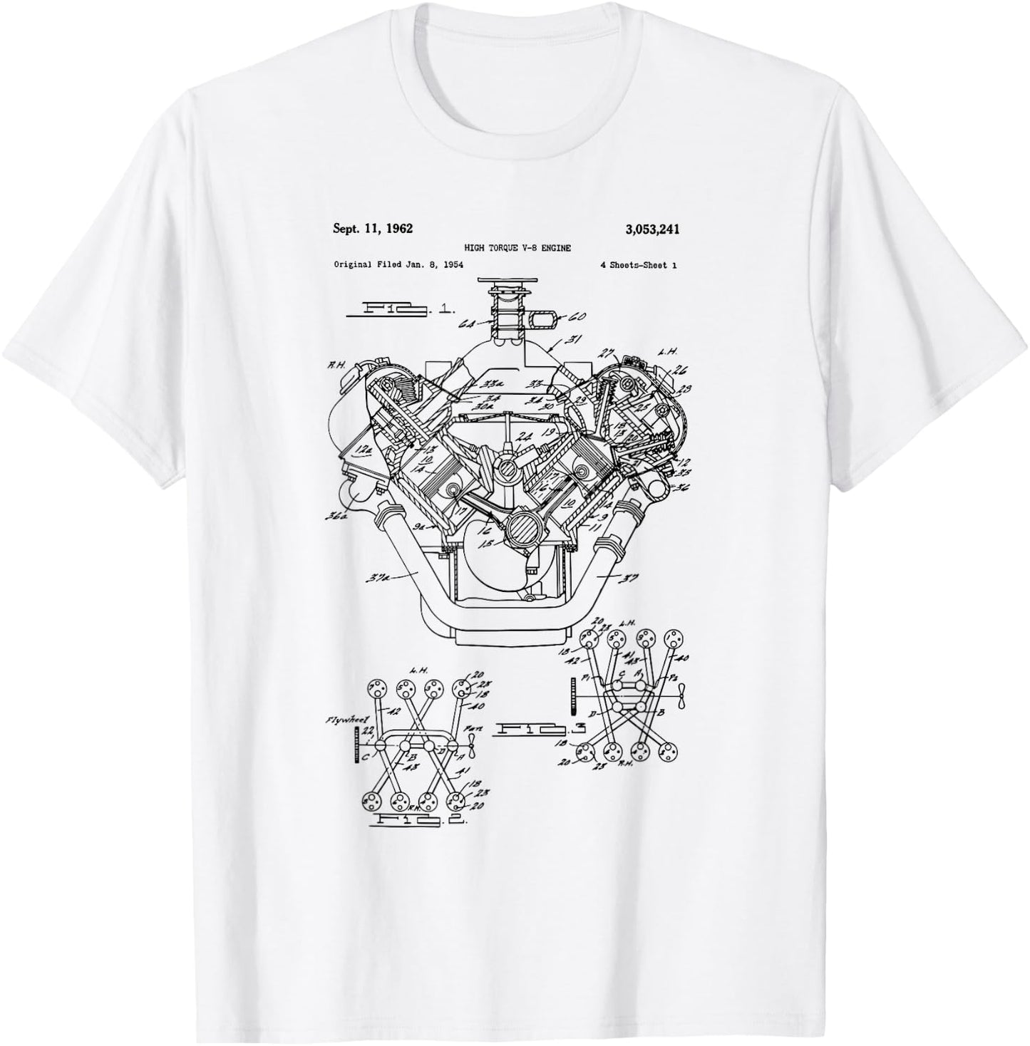 Vintage Engine Block Blueprint Diagram – Men's Car Graphic T-Shirt - T-Shirt | White