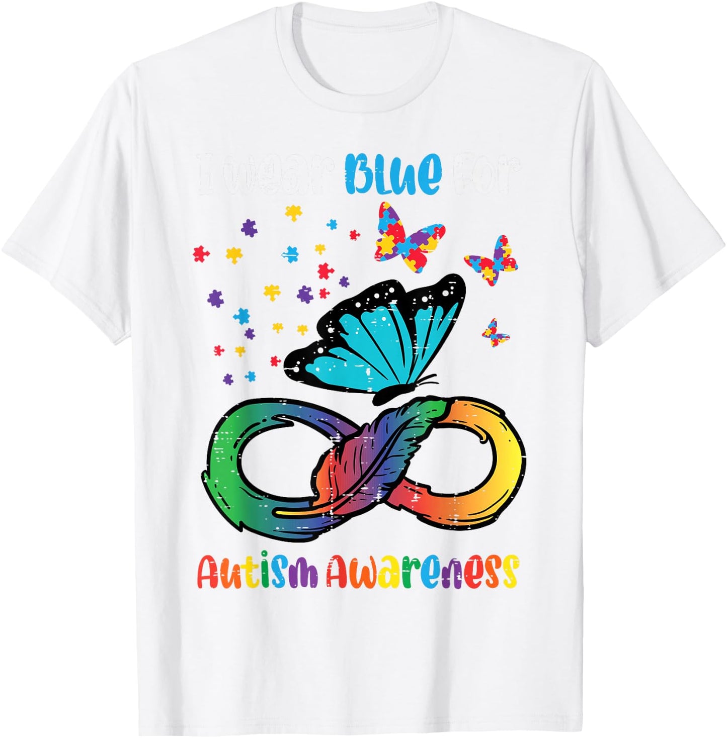 Blue For Autism Awareness Infinity Butterfly Women Men Kids T-Shirt - T-Shirt | White