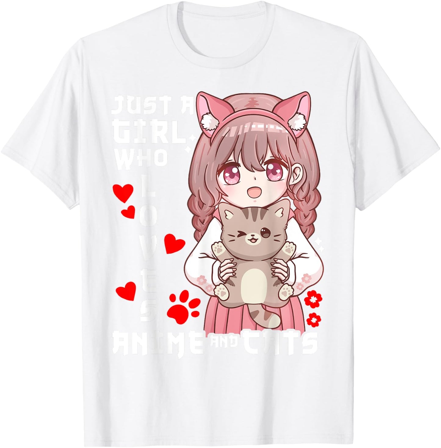 Anime Cat Girl Just a Girl Who Loves Anime and Cats T-Shirt - T-Shirt | White