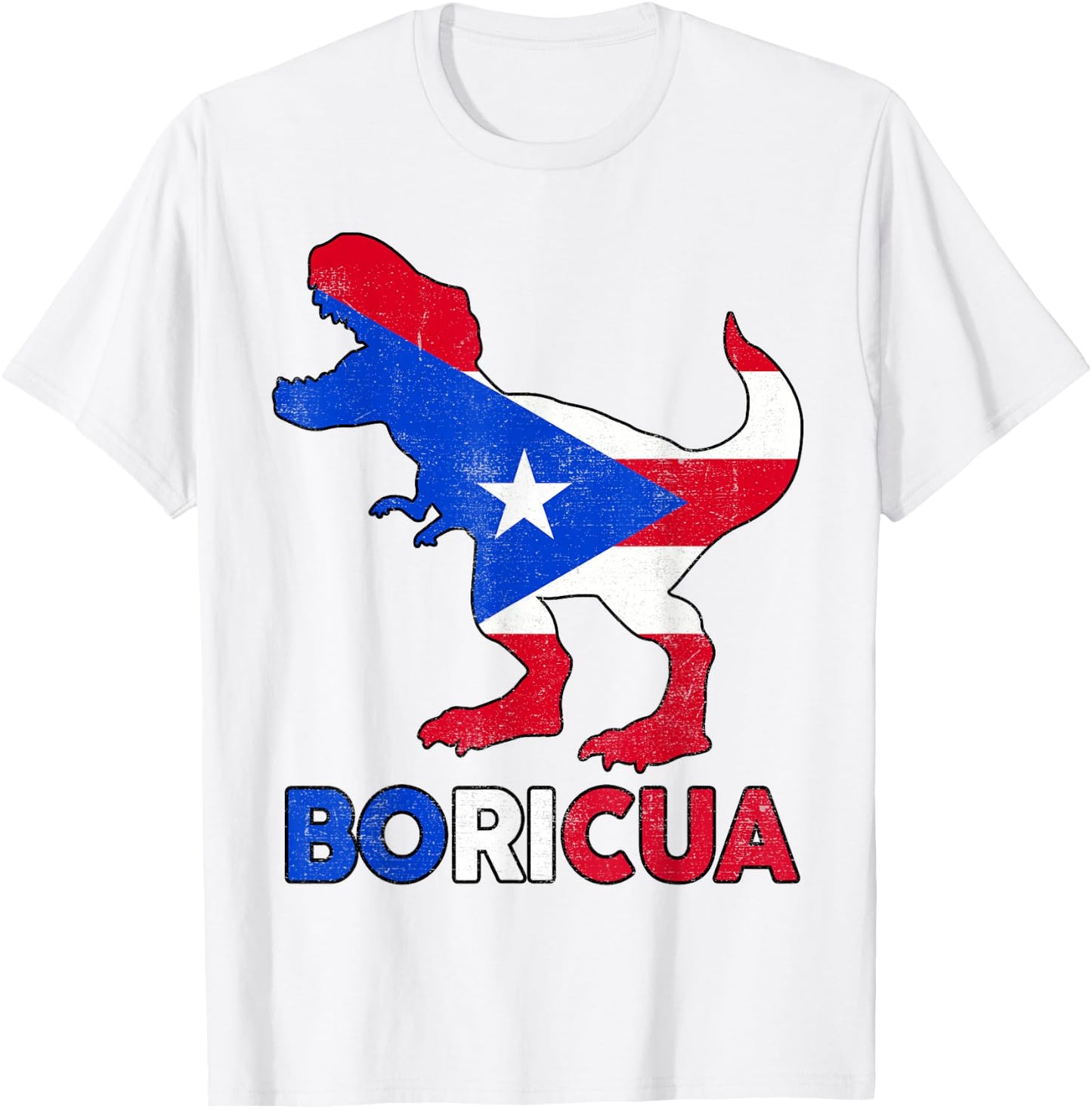 Boricua Puerto Rico Boys Dino Rican Flag Hispanic Heritage T-Shirt - T-Shirt | White