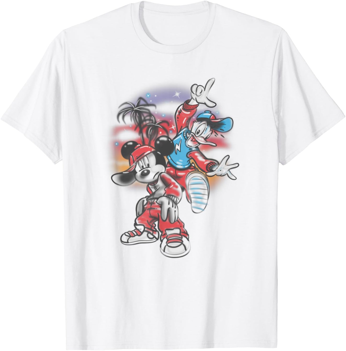 Disney Mickey And Friends Air Brush Graffiti Mickey & Donald T-Shirt - T-Shirt | White