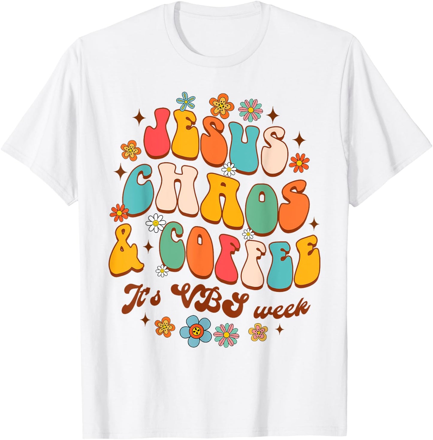 Christian Religious Funny Jesus Chaos Coffee It's VBS Week T-Shirt - T-Shirt | White