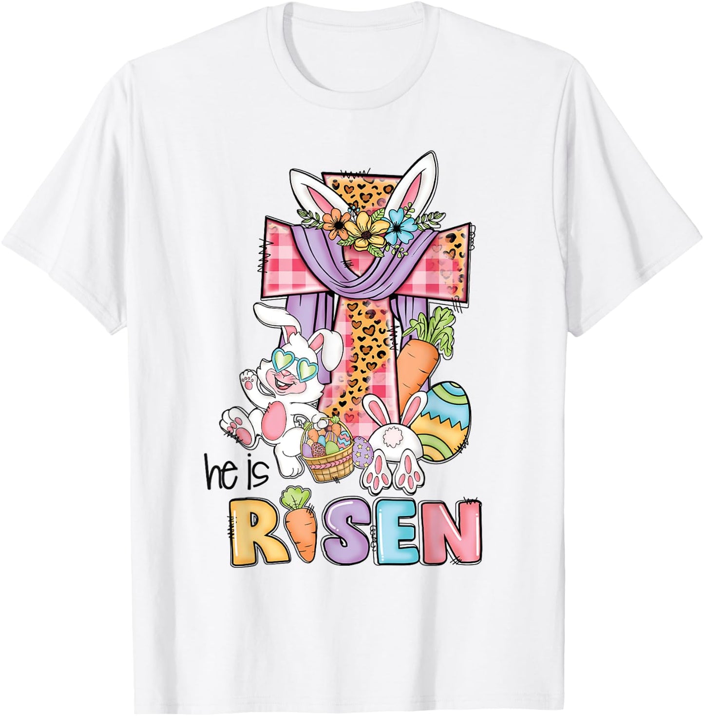 He is Risen Floral Cross Vintage Happy Easter Day T-Shirt - T-Shirt | White