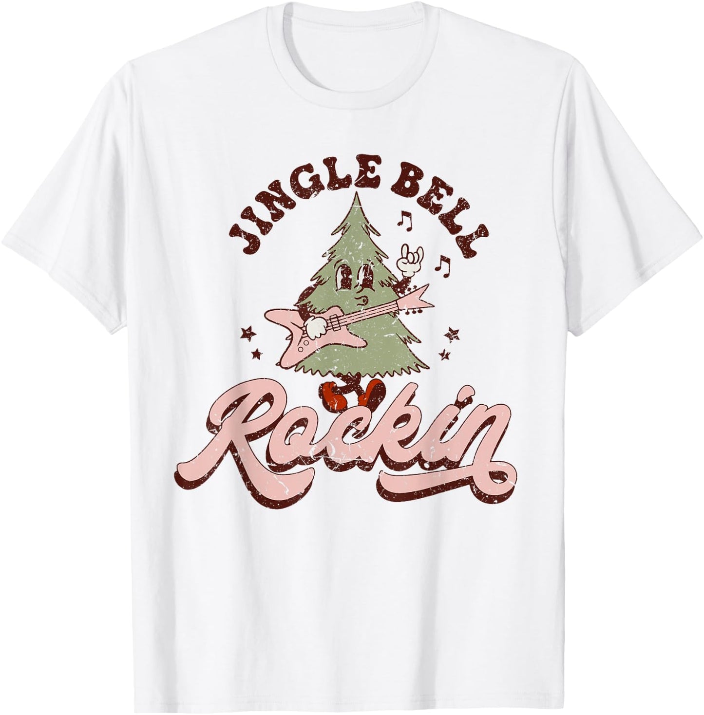 Jingle Bell Rock Rockin' Christmas Tree Retro Music Gifts T-Shirt - T-Shirt | White